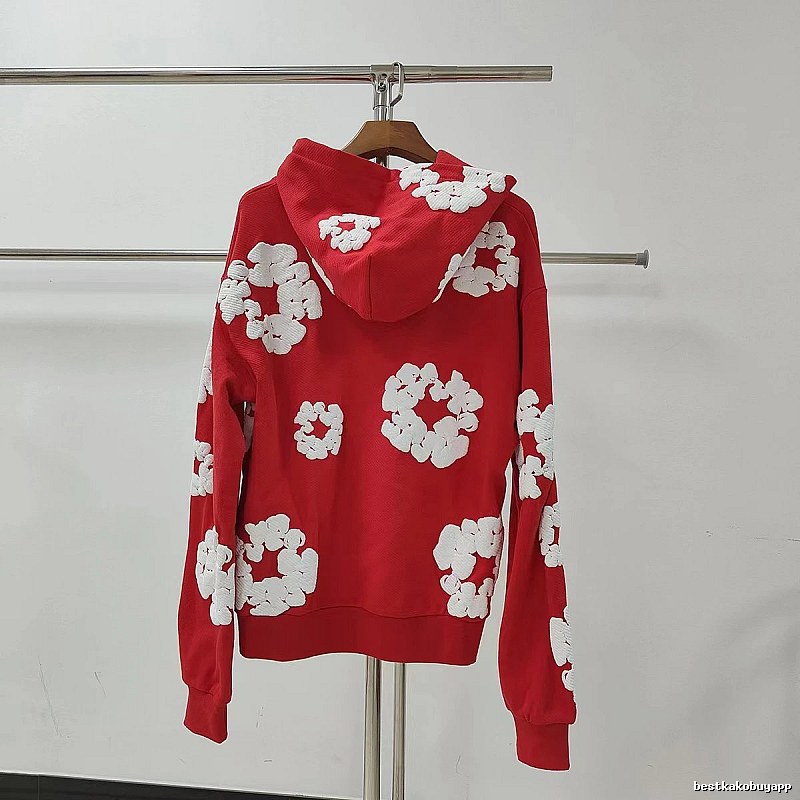 Red White Floral Hoodie Streetwear Style