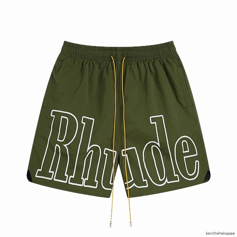 RHUDE letter-style military green shorts
