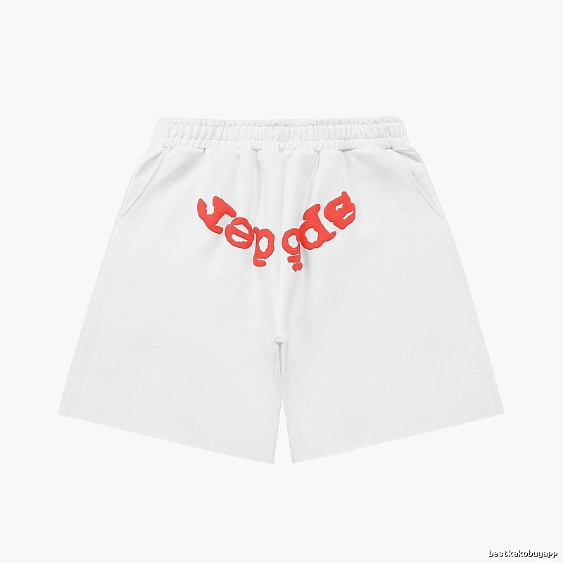 Sp5der red letter white shorts