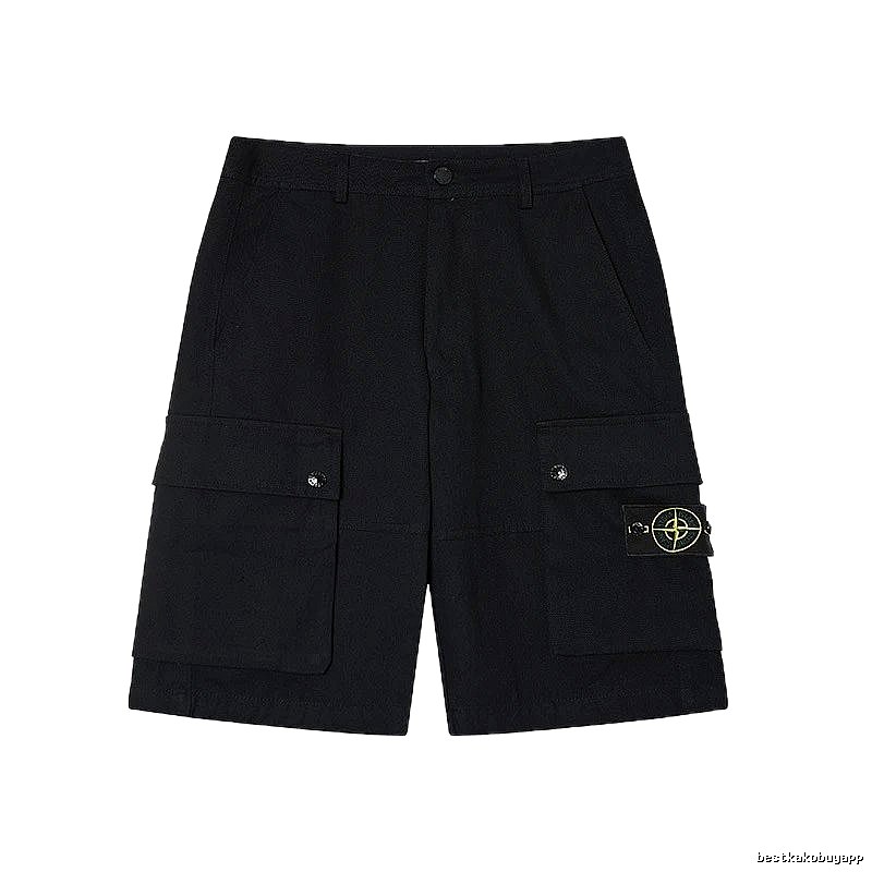 Stone Island Classic Compass Workwear Style Black Shorts