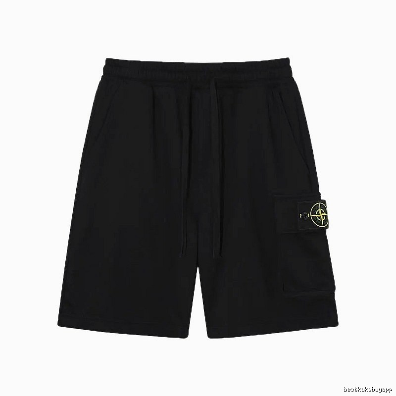 Stone Island Compass Logo Workwear Style Black Shorts
