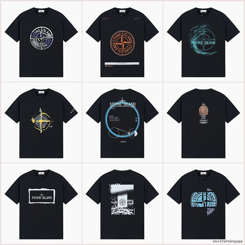 Stone Island Compass Print Street Style Black T-Shirt