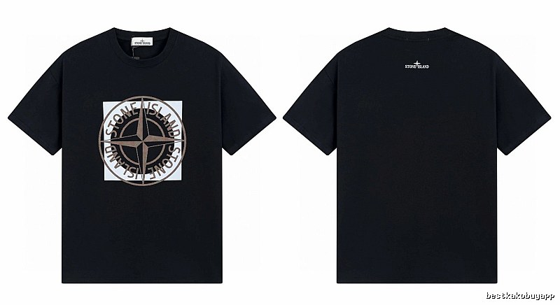 Stone Island Compass Print Street Style Black T-Shirt