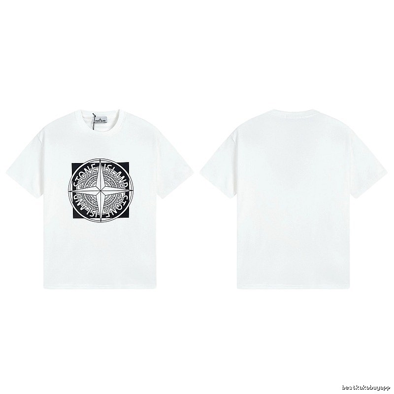 Stone Island Compass Print Street Style White T-Shirt