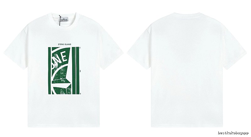 Stone Island Printed Street Style White Short Sleeve T-Shirt