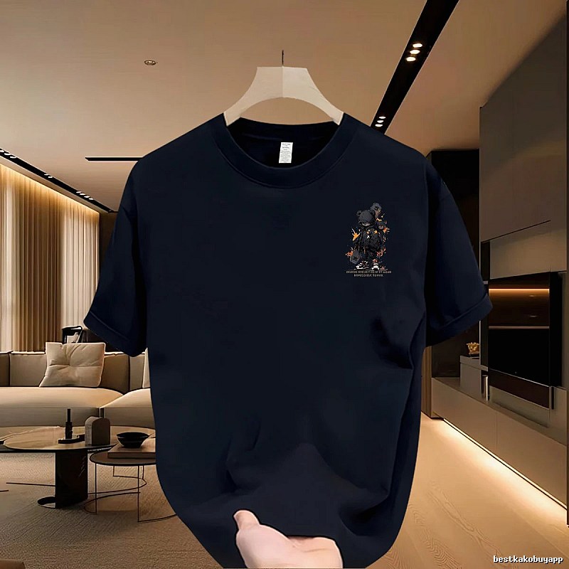Streetwear Street Style Navy Blue Mechanical Bear Graphic Short-sleeve T-shirt
