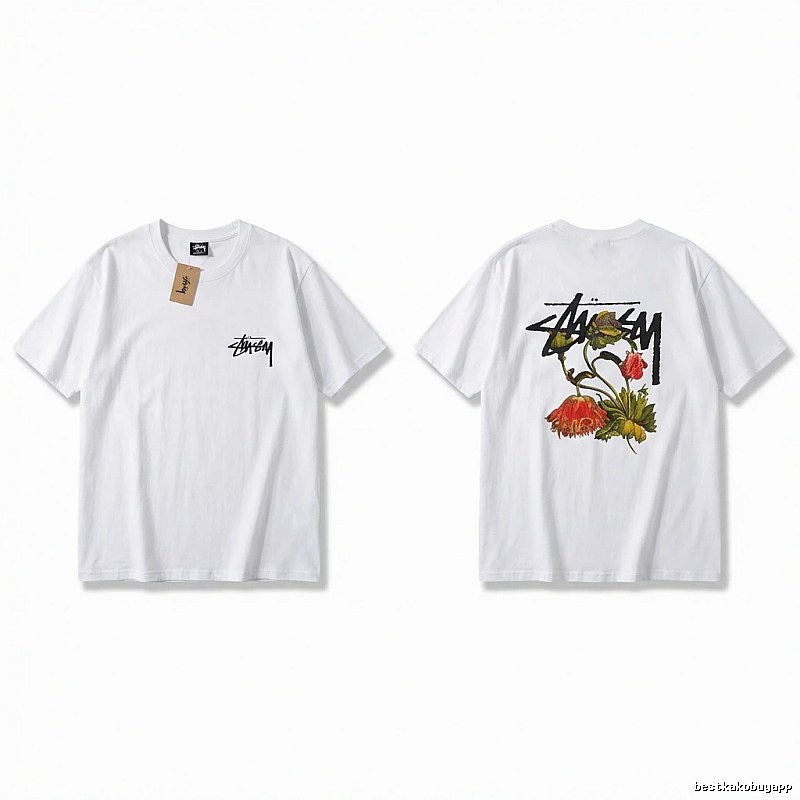 Stussy Floral Print White T-Shirt