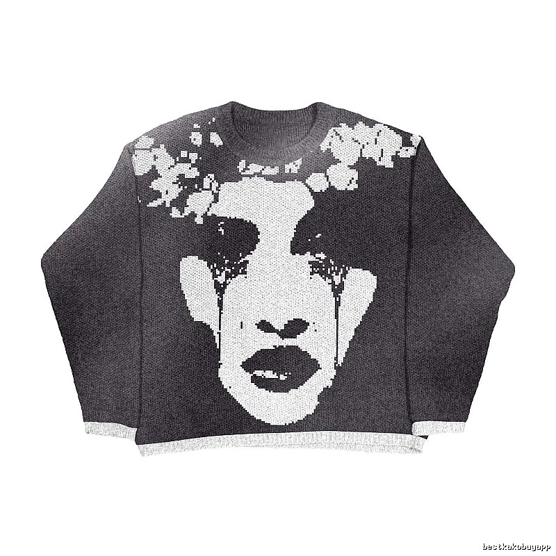 Summer Anime graphic sweater Black Knit Top with Clean Finish