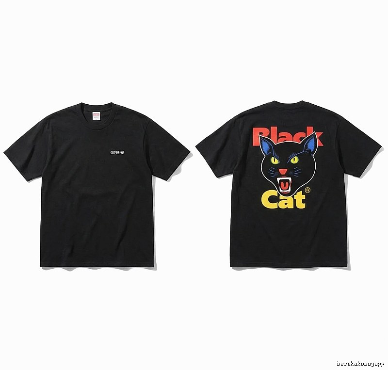 Supreme Black Cat Trendy and Cool Style Short-sleeve Shirt
