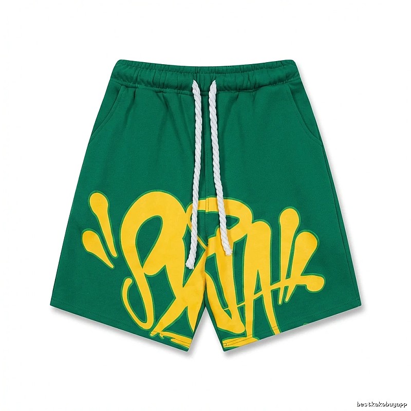 SynaWorld graffiti-style green shorts