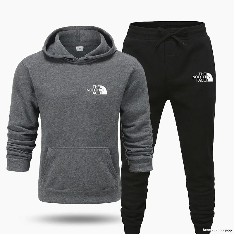The North Face Simple Gray and Black Sportswear Set