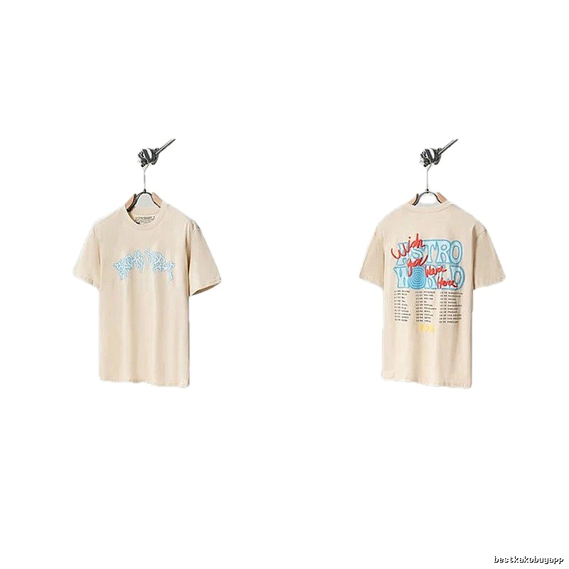 Travis Scott Astro Street Style Apricot Beige Short Sleeve T-Shirt