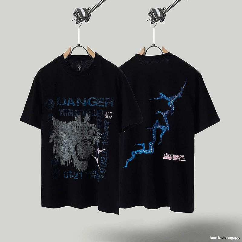Travis Scott Lightning Print Street Style Black T-Shirt