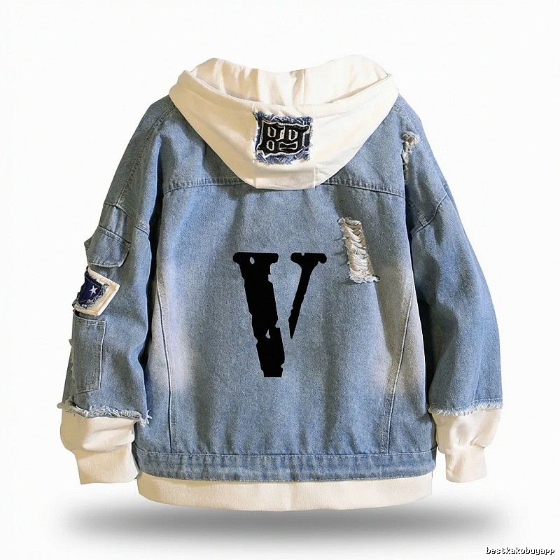 Vlone denim windbreaker with ripped holes