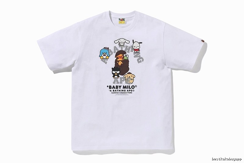 White short-sleeved shirt with Bape cartoon prints