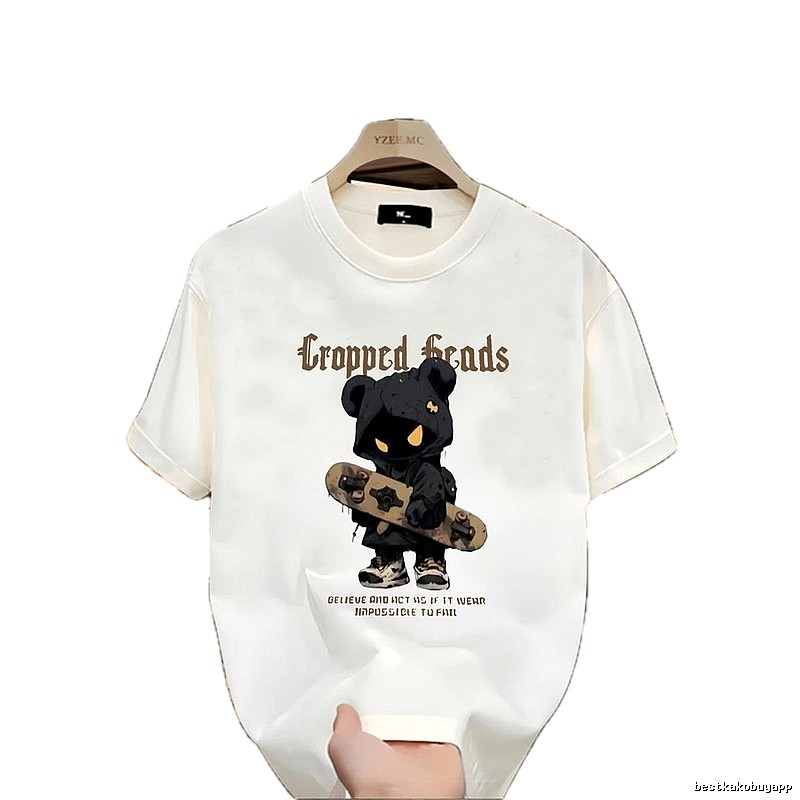 YZEEMC Bear Print Dark Style Off-white T-shirt